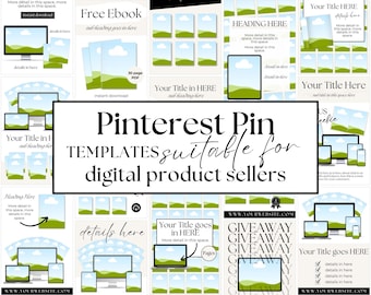 Aesthetic Pinterest Pin Canva Mockup, Digital Shop Marketing, Digital Product Social Media Bundle, Drag and Drop Design, Etsy Promotion