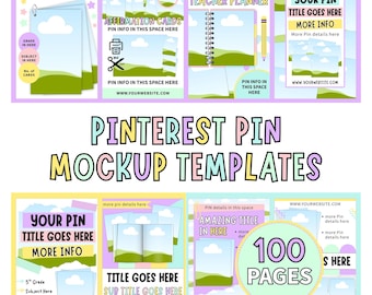 Plantilla colorida de maqueta de pin de Pinterest para productos digitales, diseño editable de arrastrar y soltar en Canva, paquete promocional para tienda Etsy