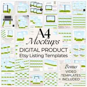 A4 Digital Download Mockup Templates, Etsy Listing Images for Printables, Drag and Drop Canva Editable Bundle, Digital Shop Mockups