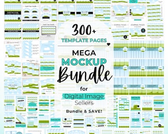 Mega Mockup Bundle, Etsy Listing Image Templates, Square Digital Paper Clipart Junk Journal Page Mockup, Canva Editable Drag and Drop