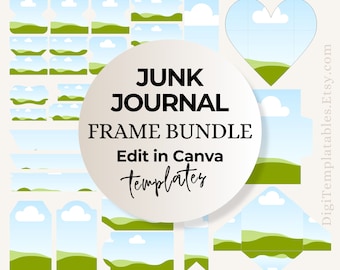 Junk Journal Creator, Canva Frame Bundle, Page Divider Tab, DIY Bookmark Template, Digital Papered Junk Journal, Ephemera printable PDF