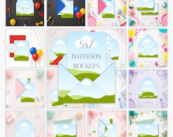 5x7 Invitation Card Mockup, Party Invitation Mockup Bundle, Digital Download Etsy Listing Image, Canva Editable Drag and Drop Design