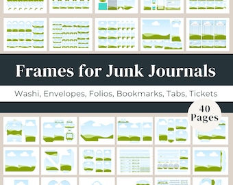 Junk Journal Canva Template, Drag and Drop Canva Frame Bundle, Junk Journal Folio Template, Ephemera Printable PDF, DIY BookMark