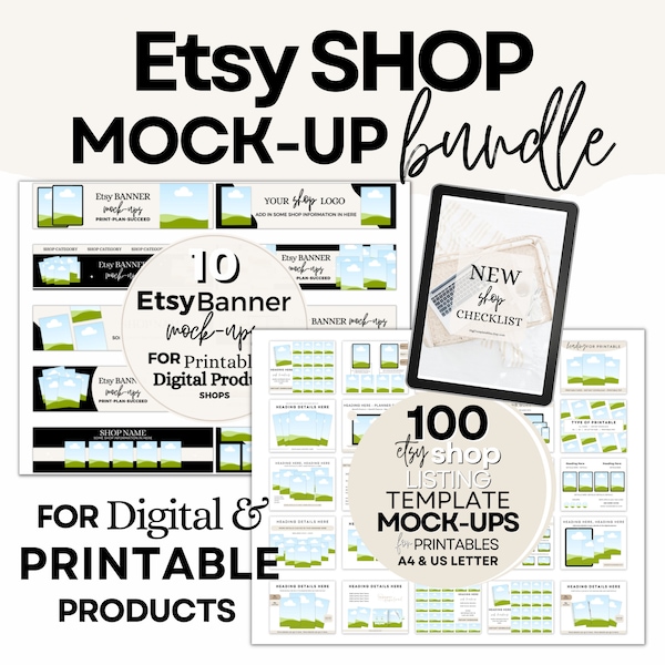 Template Etsy Shop Mockups, Printables Mockup Bundle, Big Banner Mock up Templates, Downloadable Mockups, Edit in Canva, Etsy Shop Checklist