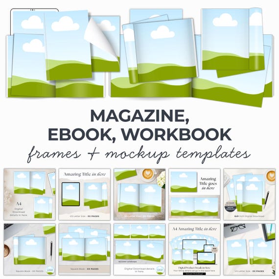 Book Mockup Canva, Square Coloring Page, KDP Mockup, US Letter Magazine Ebook PDF, A4 Digital Product Etsy Listing Template
