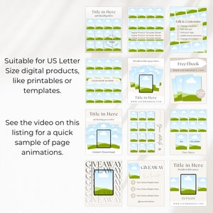 The digital product mockup templates are suitable for US Letter size digital products like printables and templates.  The video in this listing is a quick sample of the page animations.  Images on this page are for the portrait instagram size.