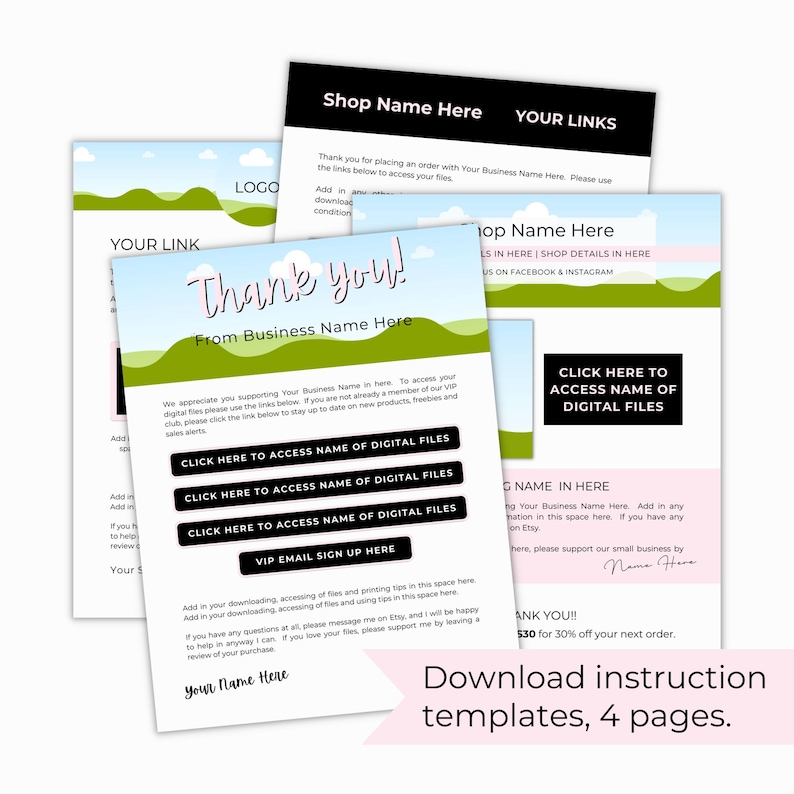 Download instruction templates for clipart sellers.  Add the links to your clipart bundles.  Create a beautiful PDF document with all your clipart details.