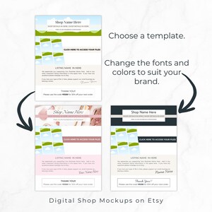 Image showing the fonts and colors changed.  Drag and drop images into the frames and customize the download link templates in Canva.