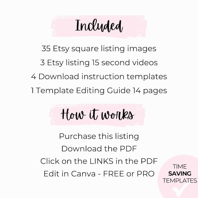 The clipart mockup bundle includes, 35 Etsy square listing image templates, 3 Etsy listing 15 second videos, 4 download clipart instruction templates and one Canva Template Editing Guide 14 page PDF.