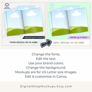 Coloring Page Mockup templates edit in Canva change the fonts, change the text, use your brand colors, change the background, mockups are for US Letter size, edit and customize the coloring book mockups in Canva.  Made by Digital Shop Mockups.