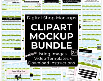 Clipart Mockup Bundle, PNG Mockup Canva, Digital Etsy Shop Listing Image Mockup, Etsy Video Template, Drag and Drop Canva Mockup Bundle