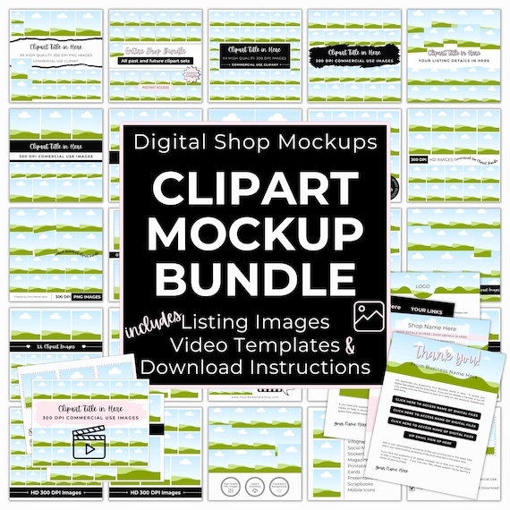 Clipart Mockup Bundle, PNG Mockup Canva, Digital Etsy Shop Listing Image Mockup, Etsy Video Template, Drag and Drop Canva Mockup Bundle