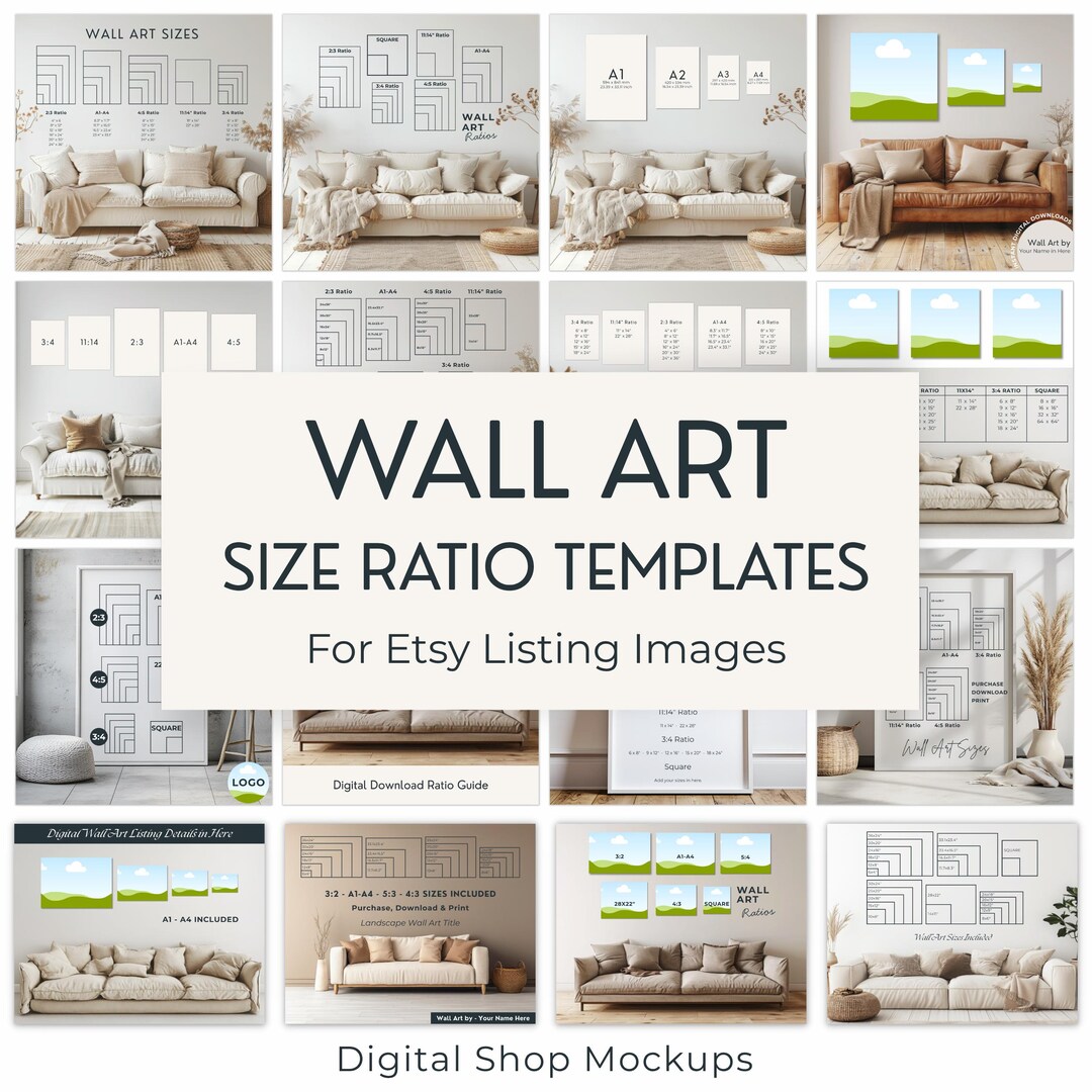 Wall Art Size Guide, Printing Size Mockup Template, Art Ratio Chart ...