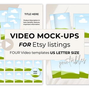 Vídeo de listagem Etsy, maquete de vídeo, modelo de carta dos EUA para impressão, modelo de listagem de vendas no Etsy, design de arrastar e soltar, modelo de vídeo animado Canva