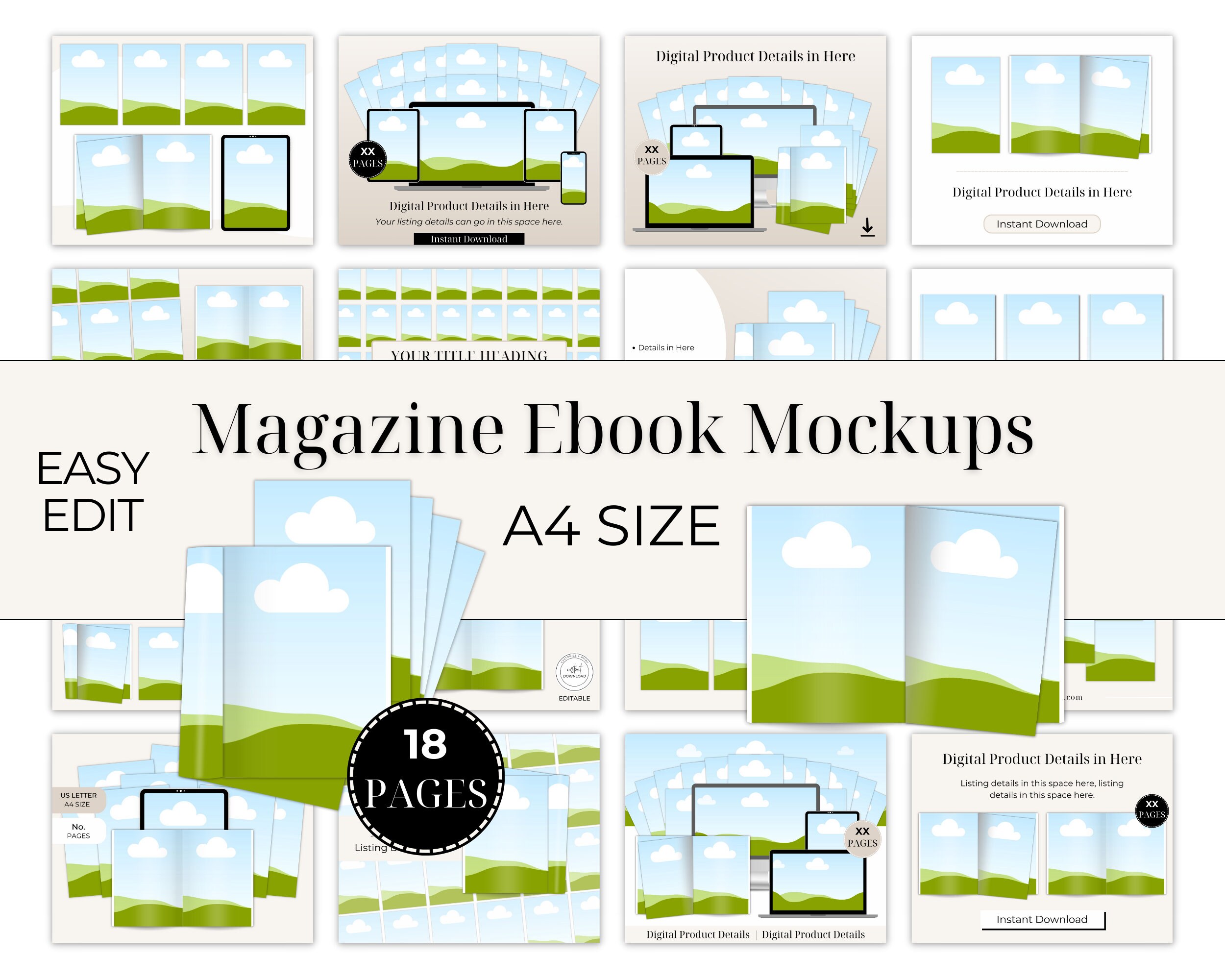 Mockup A4 Ebook Canva Template Drag and Drop Design Etsy Listing Template Bundle Digital Product Shop Downloadable Mockup Kit