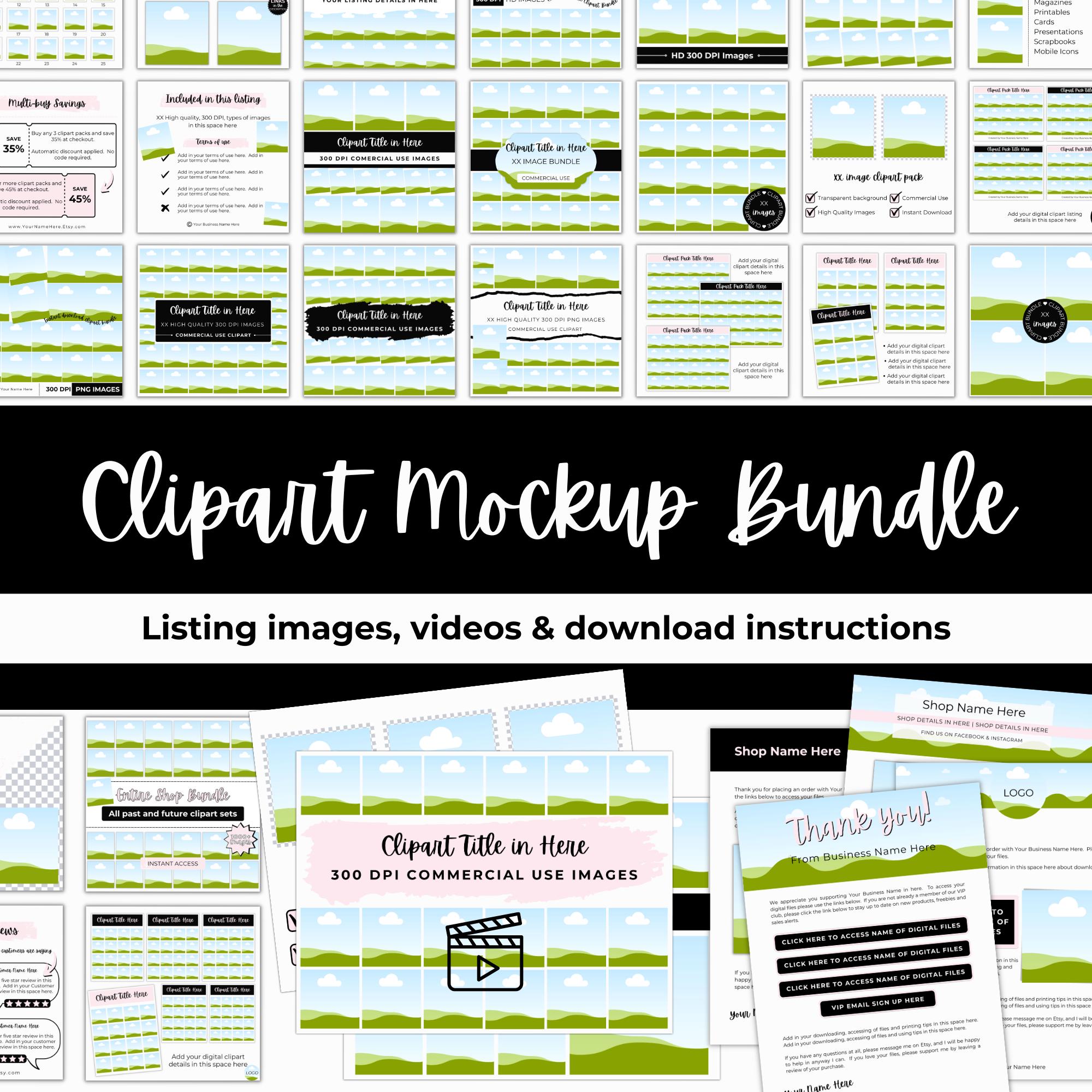 Clipart Mockup Bundle, PNG Mockup Canva, Digital Etsy Shop Listing Image Mockup, Etsy Video Template, Drag and Drop Canva Mockup Bundle