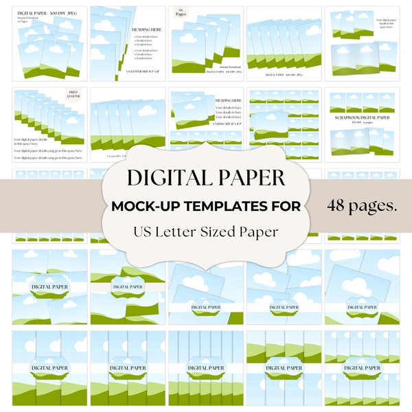 Digitized Paper Mockup, US Sizing Digital, Printable Art Mockup, Etsy Shop Listing, Downloadable Paper Pack, Coloring Picture Mockup Bundle