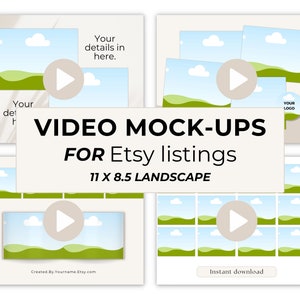 Vídeo de anúncio no Etsy, mockup de vídeo com carta dos EUA para impressão em paisagem, modelo de anúncio para vender no Etsy, vídeo animado com arrastar e soltar, modelo do Canva