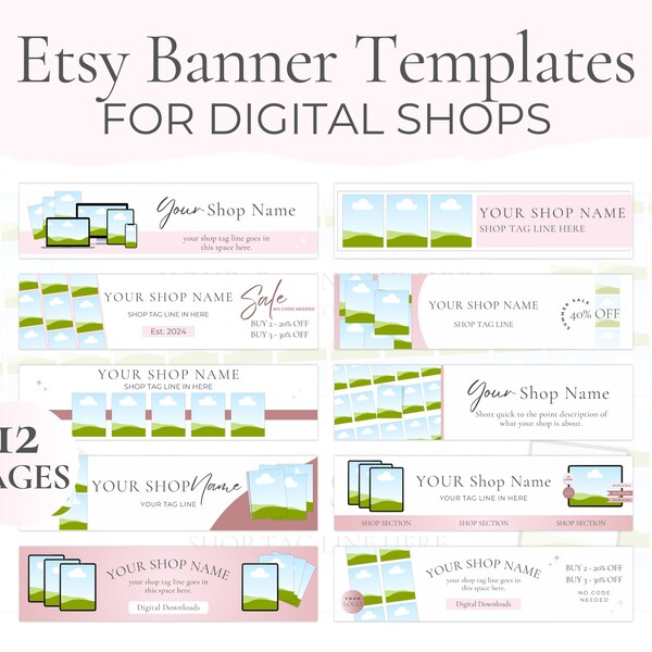 Etsy Big Banner Mockup Templates Digital Shop Large Banner Etsy Banner Kit Pink Colorful Etsy Branding Canva Drag and Drop Design Mockup