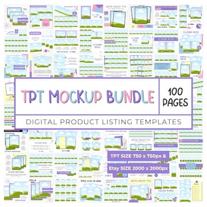 Maqueta de listado de producto digital para vendedor de TPT, paquete de plantillas coloridas para tienda Etsy, plantilla de maqueta de Etsy para descarga digital, diseño de arrastrar y soltar