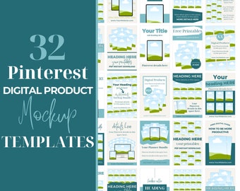 Digital Product Pinterest Pin Mockup, Social Media Engagement Bundle, Canva Editable Mockup Template, US Letter Size Workbook Ebook Document