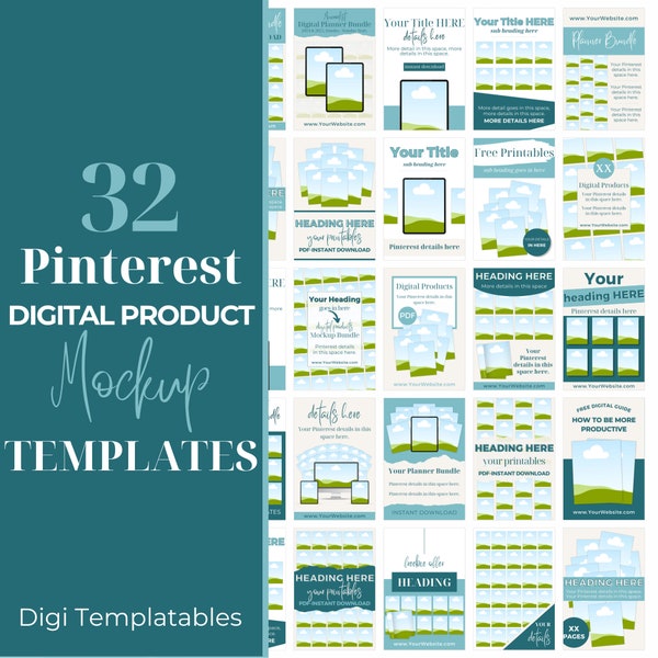 Maquette d'épingle Pinterest de produit numérique, ensemble d'engagement sur les réseaux sociaux, modèle de maquette modifiable Canva, classeur de classeur américain format lettre