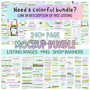 For the 240 plus page colorful mockup bundle use the link in the description of this listing.  The 240 plus colorful mockups bundle includes Etsy listing images, Pinterest Pins and Shop banner templates.  Colors and fonts can be edited in Canva.  The colorful mockup bundle is suitable for digital product sellers on Etsy and Teachers Pay Teachers.