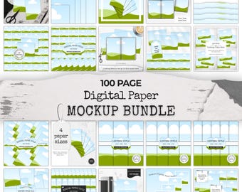 Digital Paper Mockup, Junk Journal Page Mockup Bundle, Etsy Printable Shop Listing Template, Canva Editable Drag and Drop Design