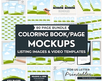 Downloadable Coloring Book Etsy Listing Template, Printable Page Mockup, Animated Video Mockup, Canva Editable Drag and Drop Frame