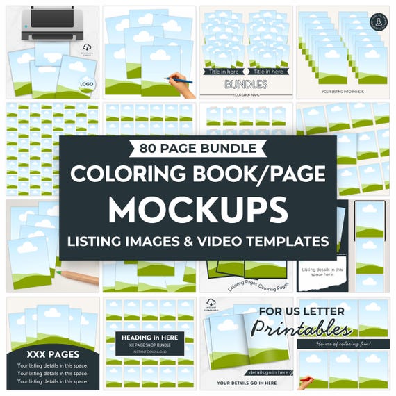 Downloadable Coloring Book Etsy Listing Template, Printable Page Mockup, Animated Video Mockup, Canva Editable Drag and Drop Frame