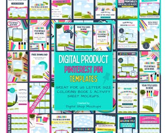 Pinterest Pin Mockup Templates Digital Product Etsy Shop Canva Bundle Drag and Drop Design Colorful Printable Download Mockup