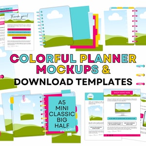 Paquete de maquetas de agenda coloridas, plantilla de anuncio digital para tienda Etsy, maqueta de agenda imprimible DiscBound, diseño editable de arrastrar y soltar en Canva