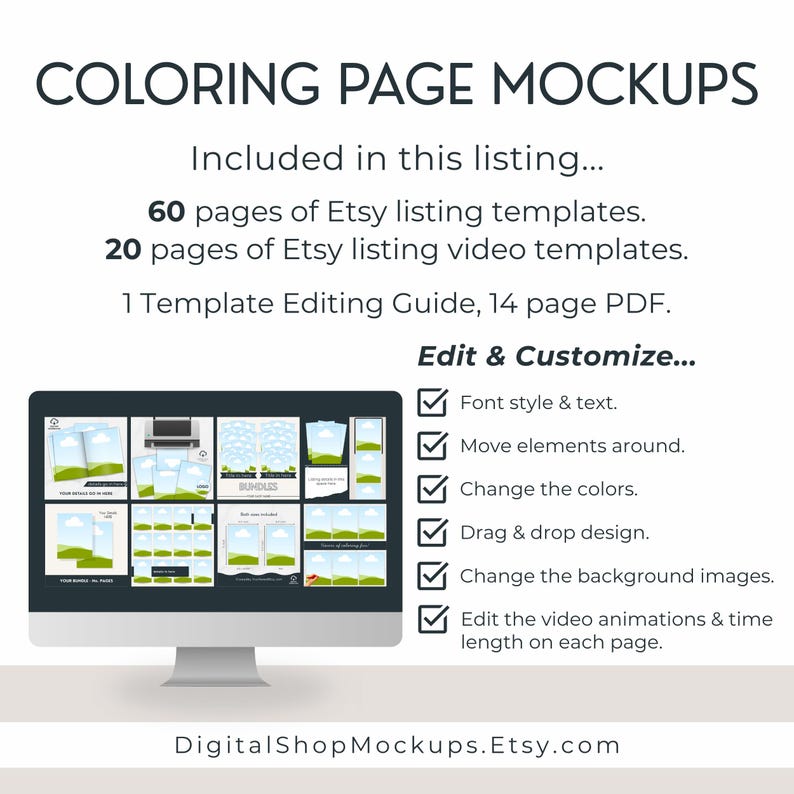 Includes 60 pages of Etsy listing templates and 20 pages of Etsy listing videos.