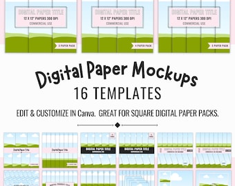 Bundel met digitale papiermockups, naadloze papieren Etsy-aanbiedingsmockup-sjabloon, vierkant formaat, digitale productwinkelmockup