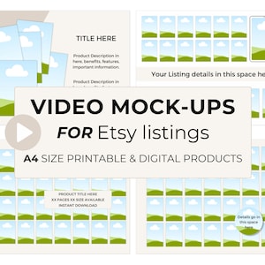 Mockup de vídeo animado para impressão A4, vídeo de listagem Etsy editável Canva, Mockup para impressão A4, Mockup de produto digital, Mockup A4 minimalista