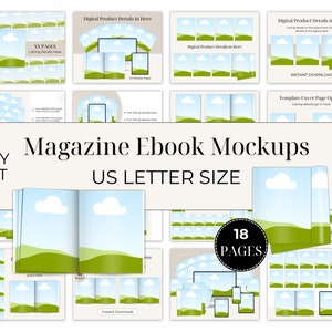 Modelo de mockup de e-book Canva, design de arrastar e soltar, produto digital para impressão em tamanho carta dos EUA, pacote de mockup de listagem Etsy, imagem de página de vendas