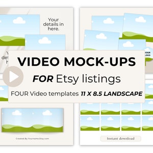 Mockup de vídeo animado de papel de paisagem, vídeo de listagem Etsy, modelo animado Canva, design de arrastar e soltar, modelo de listagem de produtos digitais