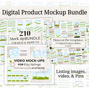 Paquete de plantillas de listados de maquetas de productos digitales, video de maqueta animado de Canva, plantilla de pin de Pinterest, paquete de maquetas editables y descargables