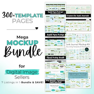 Mega Mockup Bundle, modello di immagine per inserzione Etsy, mockup di pagina di diario Junk Clipart in carta digitale quadrata, modificabile con trascinamento della selezione su Canva