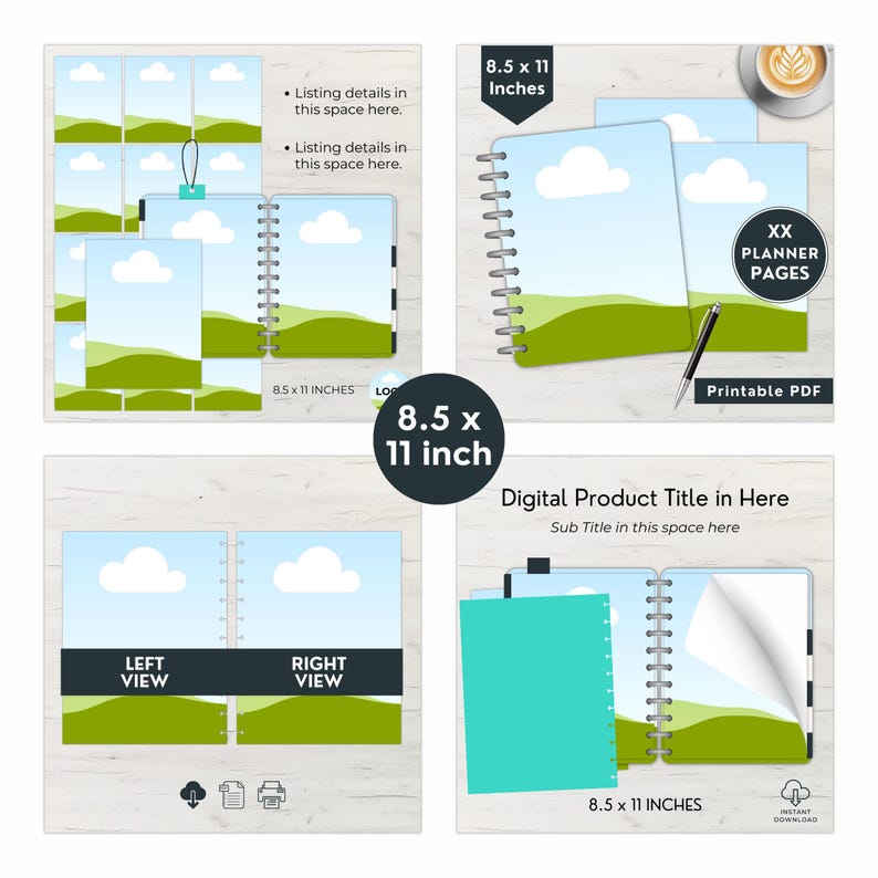 Planner Mockup Canva, Discbound US Letter Digital Product Etsy Listing Template, Journal Page Mockup Bundle, Drag and Drop Canva Design image 2
