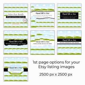 Clipart mockup templates for your Etsy listing images.  These pages are perfect for creating the first image on your clipart digital product Etsy listing.