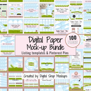 Pacote de Mockups Digitais Quadrados em Papel, Modelos Editáveis para Anúncios no Etsy, Pins Digitais para Pinterest com Arrastar e Soltar no Canva, Marketing para Lojas no Etsy