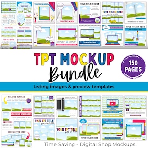 Teachers Pay Teachers, paquete de maquetas de vendedor digital, plantilla de maqueta editable de Canva, maquetas de planes de enseñanza imprimibles, imágenes de listados de TPT