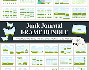 Junk Journal Canva Template, Drag and Drop Canva Frame Bundle, Junk Journal Folio Template, Ephemera Printable PDF, DIY BookMark