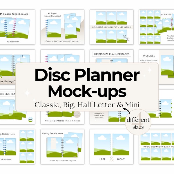Disc Planner Mockup, Downloadable Mockup Templates, Classic Mini Journal, HP Big Printables, Half Letter Size, Canva Etsy Listing Image