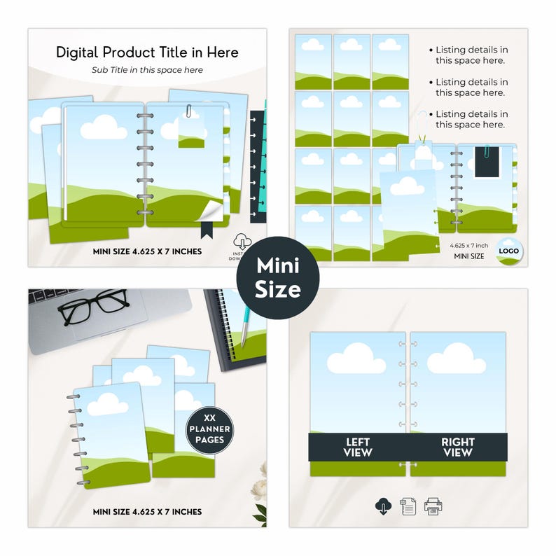Planner Mockup Canva, Discbound US Letter Digital Product Etsy Listing Template, Journal Page Mockup Bundle, Drag and Drop Canva Design image 5