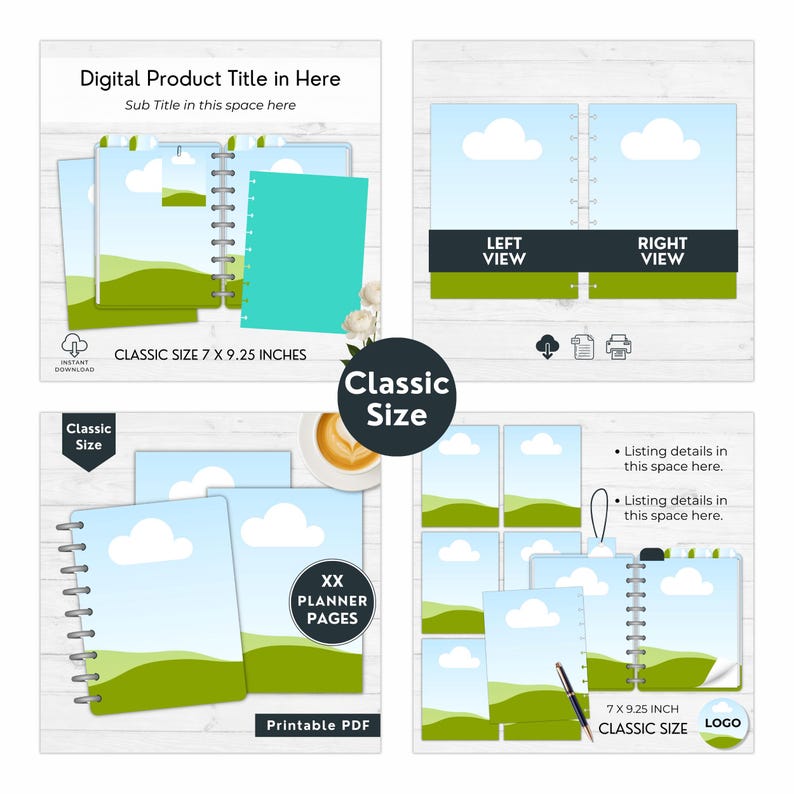 Planner Mockup Canva, Discbound US Letter Digital Product Etsy Listing Template, Journal Page Mockup Bundle, Drag and Drop Canva Design image 3