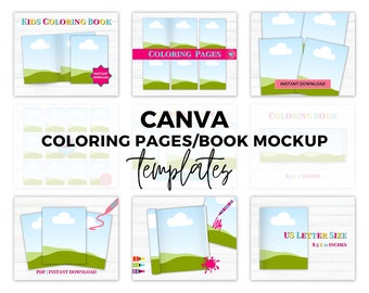 Malbuchanzeige, Canva Malbuchmockup, Herunterladbare Mockup-Vorlagen, Vorlage für digitale Produktlisten, druckbares Mockup-Bundle