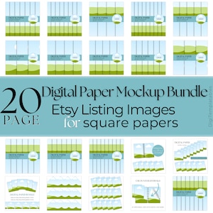 Bundle di mockup di carta digitalizzata senza soluzione di continuità, modello di inserzione Etsy, carta digitale quadrata, design Canva modificabile con trascinamento della selezione, mockup di inserzione Etsy