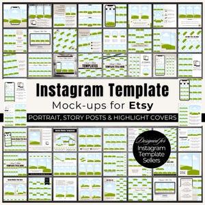 Mockup templates created for digital product sellers selling Instagram templates.  The Instagram Template mockup bundle for Etsy listing images has been updated to include more mockups for the recommended portrait size on Instagram.  The drag and drop mockups can be edited in Canva, drag and drop in your Instagram template images, customize and change the colors and fonts to suit your brand.